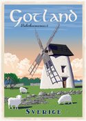 Gotland väderkvarn turist turism retro poster affisch konsttryck