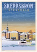 Stockholm skeppsbron vinter snö turist turism retro poster affisch konsttryck