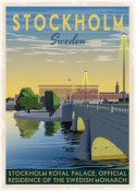 STOCKHOLM Slottet turist turism retro poster affisch konsttryck