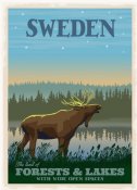 Sverige Älg skog natur turist turism retro poster affisch konsttryck
