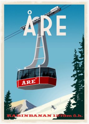 Åre Kabinbana fjäll fjällen skidor skidåkning turist turism retro poster affisch konsttryck