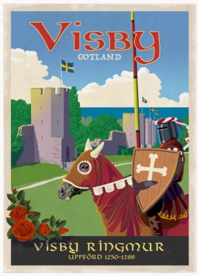 Gotland Visby turist turism retro poster affisch konsttryck