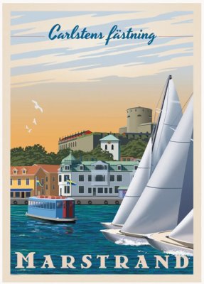 VÄSTKUSTEN Marstrand turist turism retro poster affisch konsttryck