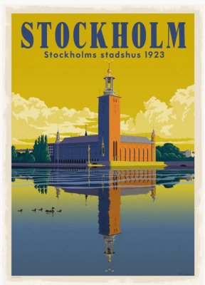 STOCKHOLM Stockholms Stadshus turist turism retro poster affisch konsttryck